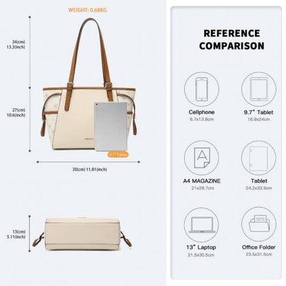 LG2322 - Miss Lulu Elegant Tote Bag With Monogram Pattern - Beige And Brown