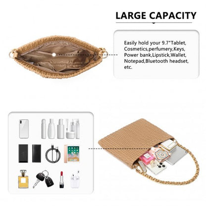 LG2338 - Miss Lulu Sophisticated Embossed PU Leather Commuter Shoulder Bag With Chain Strap - Camel