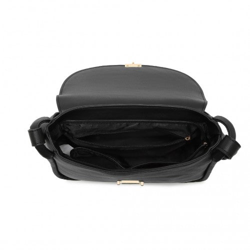 LH2109 - Miss Lulu Fashion Leather Commute Flap Small Square Bag - Black