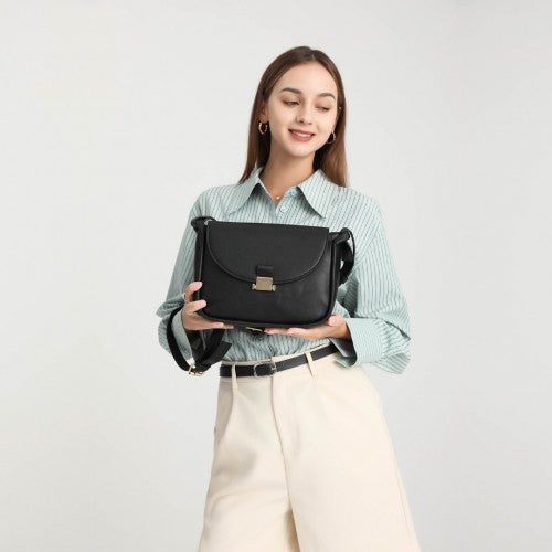 LH2109 - Miss Lulu Fashion Leather Commute Flap Small Square Bag - Black