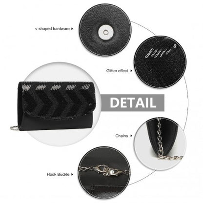 LP2311 - Miss Lulu Gorgeous Sequins Evening Clutch Bag Chain Shoulder Bag - Black