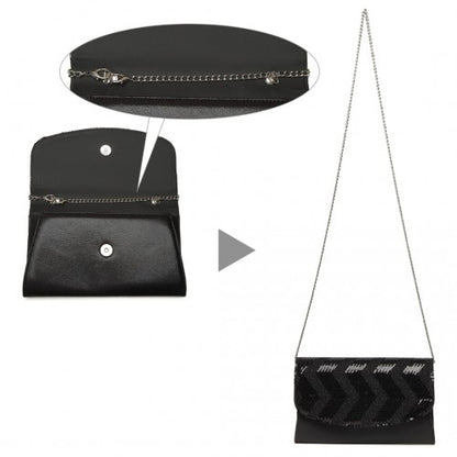 LP2311 - Miss Lulu Gorgeous Sequins Evening Clutch Bag Chain Shoulder Bag - Black