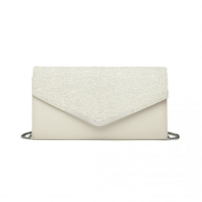 LP2312 - Miss Lulu Lace Envelope Flap Clutch Evening Bag - Beige