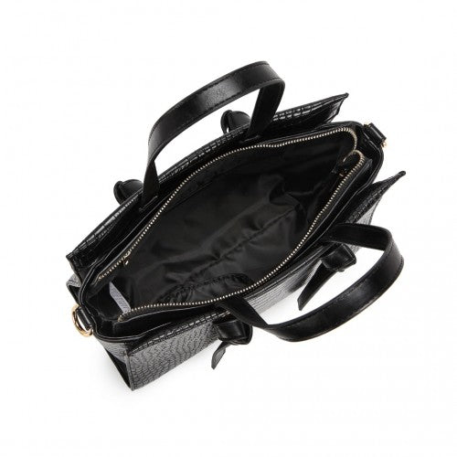 LT2135 - Miss Lulu Crocodile Pattern Large Capacity Leather Cross-body Handbag - Black