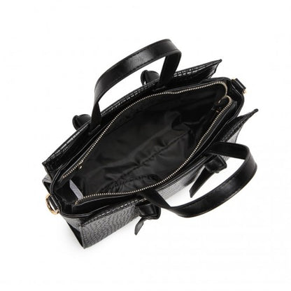 LT2135 - Miss Lulu Crocodile Pattern Large Capacity Leather Cross-body Handbag - Black