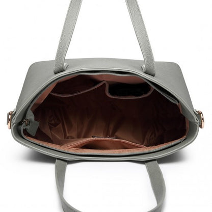 LT6648 - Miss Lulu Three Piece Tote Shoulder Bag And Clutch - Dark Grey