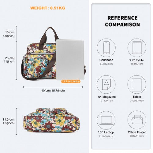 MSK2436F - Kono Large Capacity Travel Bag with Multiple Zippered Pockets And Flower Print Perfect For Daily Use - Khaki