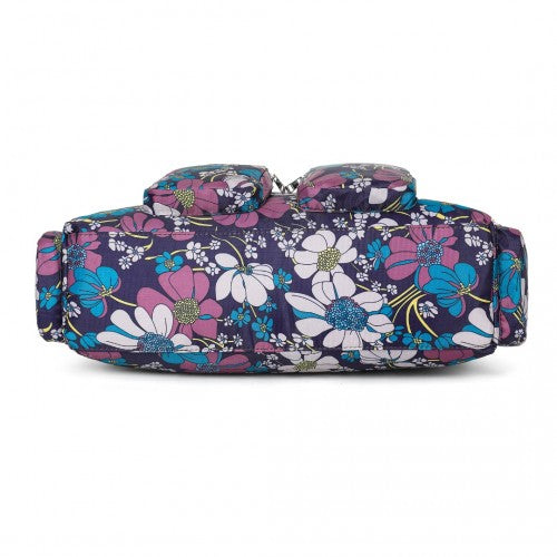 MSK2436F - Kono Large Capacity Travel Bag with Multiple Zippered Pockets And Flower Print Perfect For Daily Use - Navy