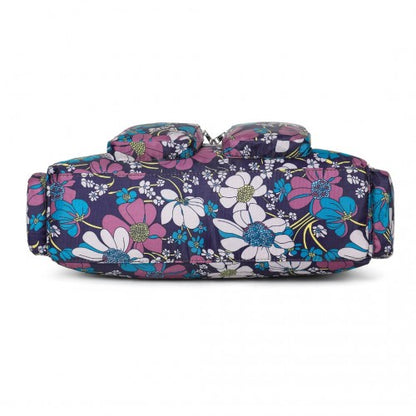 MSK2436F - Kono Large Capacity Travel Bag with Multiple Zippered Pockets And Flower Print Perfect For Daily Use - Navy