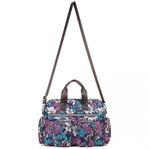 MSK2436F - Kono Large Capacity Travel Bag with Multiple Zippered Pockets And Flower Print Perfect For Daily Use - Navy