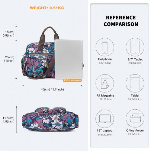 MSK2436F - Kono Large Capacity Travel Bag with Multiple Zippered Pockets And Flower Print Perfect For Daily Use - Navy