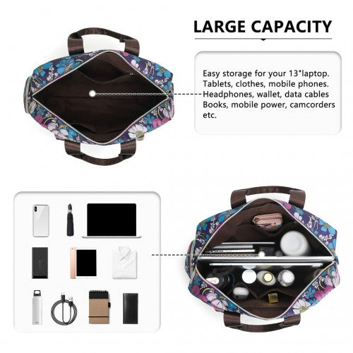 MSK2436F - Kono Large Capacity Travel Bag with Multiple Zippered Pockets And Flower Print Perfect For Daily Use - Navy