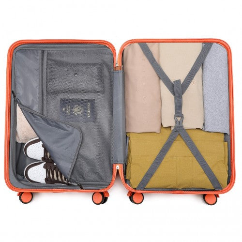 K2391L - British Traveller 3 Pcs Set Durable Polycarbonate and ABS Hard Shell Suitcase With TSA Lock - Orange