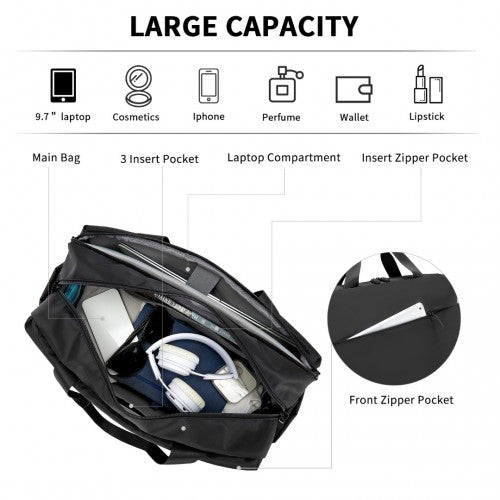 TVK2444 - Kono Water-Resistant Travel Bag with Laptop Sleeve Multi-Functional Tote for Business and Weekend Large Capacity for Men and Women - Black