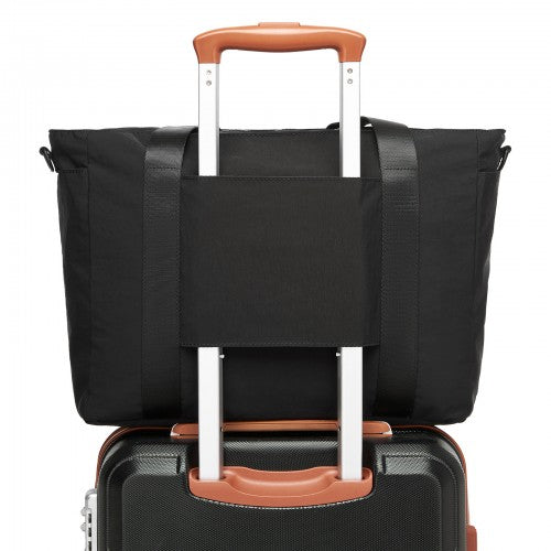 TVK2515 - Kono Comfortable and Easy-Carry Large-Capacity Travel Tote with Laptop Sleeve, Trolley Sleeve and Crossbody Strap - Black