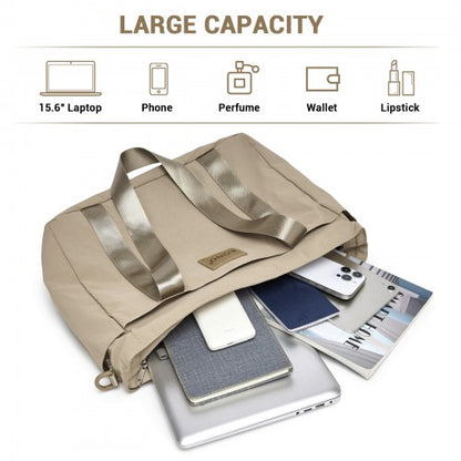 TVK2515 - Kono Comfortable and Easy-Carry Large-Capacity Travel Tote with Laptop Sleeve, Trolley Sleeve and Crossbody Strap - Khaki