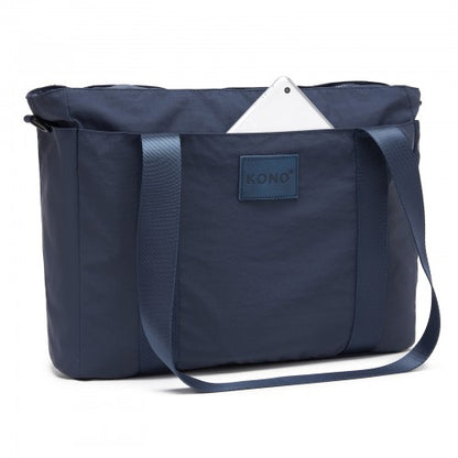 TVK2515 - Kono Comfortable and Easy-Carry Large-Capacity Travel Tote with Laptop Sleeve, Trolley Sleeve and Crossbody Strap - Navy