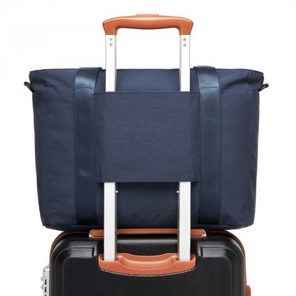TVK2515 - Kono Comfortable and Easy-Carry Large-Capacity Travel Tote with Laptop Sleeve, Trolley Sleeve and Crossbody Strap - Navy