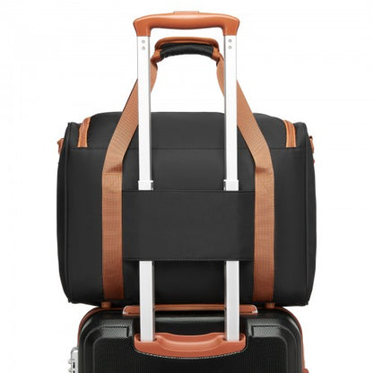 TVK2521 - Kono Compact and Lightweight 40×30×20 Personal-Item Travel Bag - U-Zip Wide Opening And Trolley Sleeve - Black and Brown