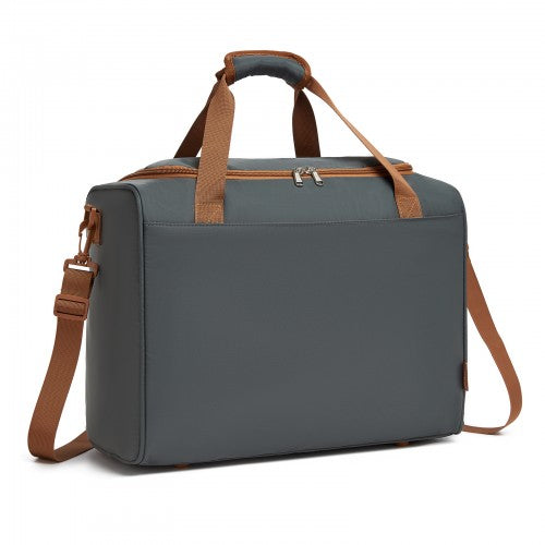 TVK2521 - Kono Compact and Lightweight 40×30×20 Personal-Item Travel Bag - U-Zip Wide Opening And Trolley Sleeve - Grey and Brown