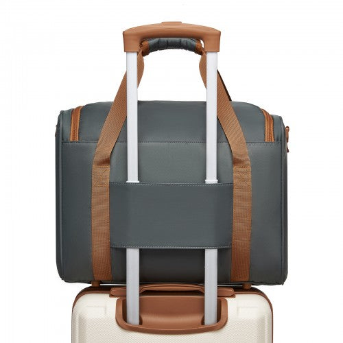 TVK2521 - Kono Compact and Lightweight 40×30×20 Personal-Item Travel Bag - U-Zip Wide Opening And Trolley Sleeve - Grey and Brown