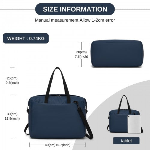 TVK2522 - Kono 40×30×20cm Cabin Approved Travel Bag - Versatile Carry-On Shoulder Bag for Travel, Gym, Business & Daily Use - Navy