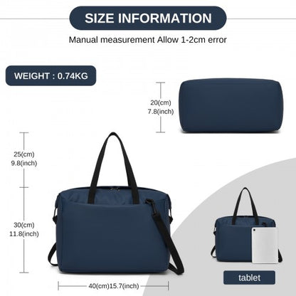 TVK2522 - Kono 40×30×20cm Cabin Approved Travel Bag - Versatile Carry-On Shoulder Bag for Travel, Gym, Business & Daily Use - Navy