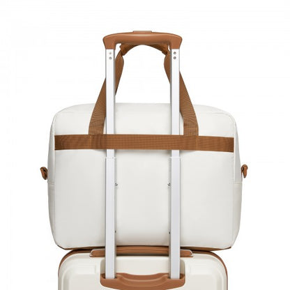 TVK2569 - Kono 40x30x20cm Cabin Travel Bag, Carry-On Tote with Hidden Pocket & Luggage Sleeve for Flights, Work & Weekend Getaways - Beige and Brown