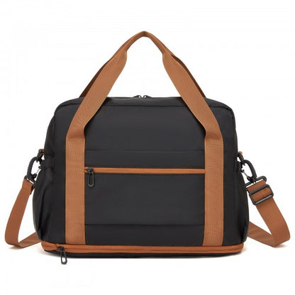 TVK2613 - Kono Expandable Cabin Travel Bag 40×30×20cm - Large Capacity, Water-Resistant, Multi-Compartment Weekend & Carry-On Tote - Black and Beige