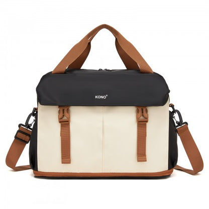 TVK2613 - Kono Expandable Cabin Travel Bag 40×30×20cm - Large Capacity, Water-Resistant, Multi-Compartment Weekend & Carry-On Tote - Black and Beige