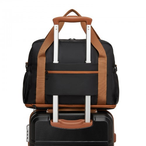 TVK2613 - Kono Expandable Cabin Travel Bag 40×30×20cm - Large Capacity, Water-Resistant, Multi-Compartment Weekend & Carry-On Tote - Black and Beige