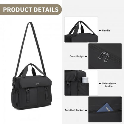 TVK2613 - Kono Expandable Cabin Travel Bag 40×30×20cm - Large Capacity, Water-Resistant, Multi-Compartment Weekend & Carry-On Tote - Black