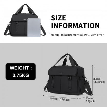 TVK2613 - Kono Expandable Cabin Travel Bag 40×30×20cm - Large Capacity, Water-Resistant, Multi-Compartment Weekend & Carry-On Tote - Black