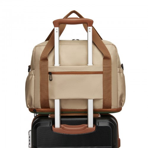 TVK2613 - Kono Expandable Cabin Travel Bag 40×30×20cm - Large Capacity, Water-Resistant, Multi-Compartment Weekend & Carry-On Tote - Khaki and Green