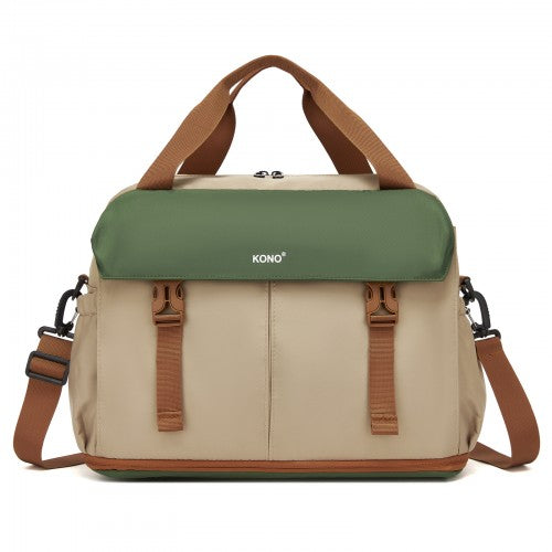 TVK2613 - Kono Expandable Cabin Travel Bag 40×30×20cm - Large Capacity, Water-Resistant, Multi-Compartment Weekend & Carry-On Tote - Khaki and Green