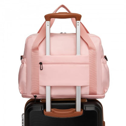 TVK2613 - Kono Expandable Cabin Travel Bag 40×30×20cm - Large Capacity, Water-Resistant, Multi-Compartment Weekend & Carry-On Tote - Pink