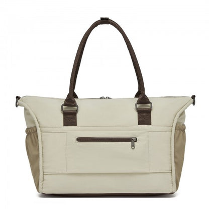 TVM2520 - Miss Lulu Stylish Quilted Color-Blocked Cabin Travel Bag with Dry-wet separation compartment & Trolley Sleeve - Khaki and Beige