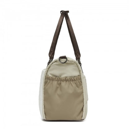 TVM2520 - Miss Lulu Stylish Quilted Color-Blocked Cabin Travel Bag with Dry-wet separation compartment & Trolley Sleeve - Khaki and Beige
