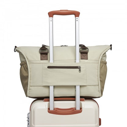 TVM2520 - Miss Lulu Stylish Quilted Color-Blocked Cabin Travel Bag with Dry-wet separation compartment & Trolley Sleeve - Khaki and Beige