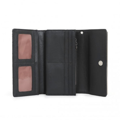 WTM2448 - Miss Lulu Elegant Women's Long Purse with Detachable Wrist Strap And Multi-Card Organizer - Black