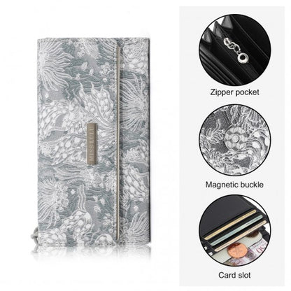 WTM2448 - Miss Lulu Elegant Women's Long Purse with Detachable Wrist Strap And Multi-Card Organizer - Grey