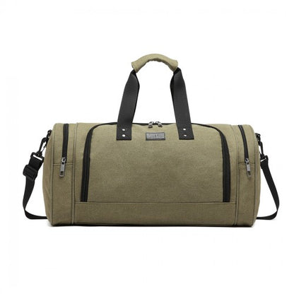 E1957 - Kono Canvas Barrel Duffle Travel Bag - Green